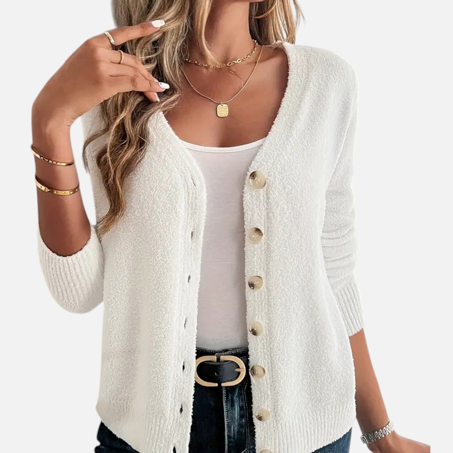 Cárdigan Mujer Botones Frontales Color Sólido